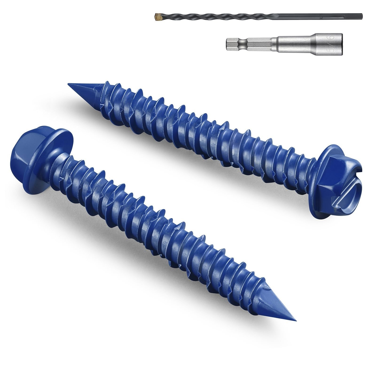 35Pcs 1/4 x 2-1/4 Inch Concrete Screws Anchor with Drill Bit, Blue Hex Head M...