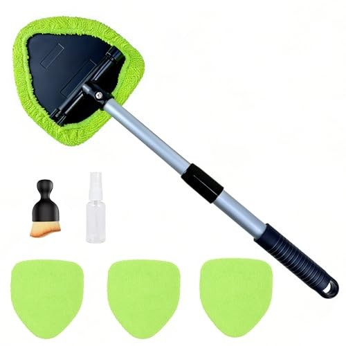 Microfiber Car Windshield Cleaning Tool with Extendable Handle,Car green