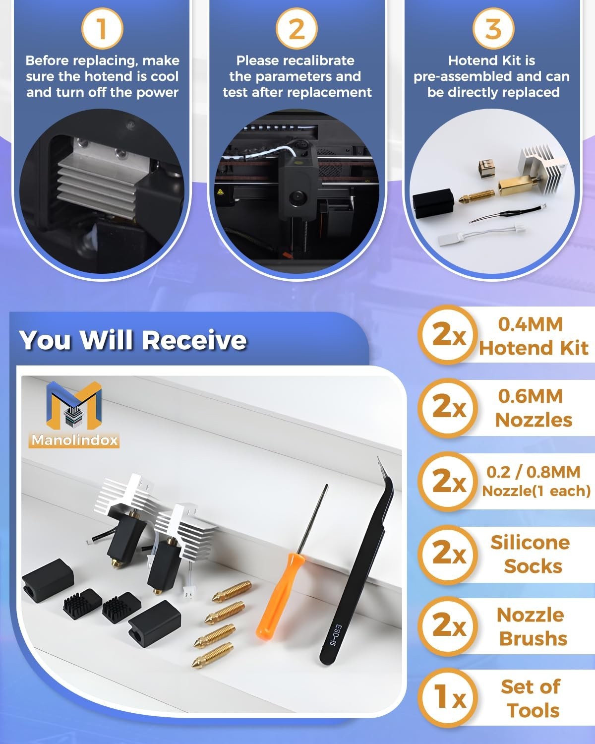 Ceramic Hotend Upgrade Kit 2 Pack for Elegoo Centauri Carbon Nozzle Set Tools