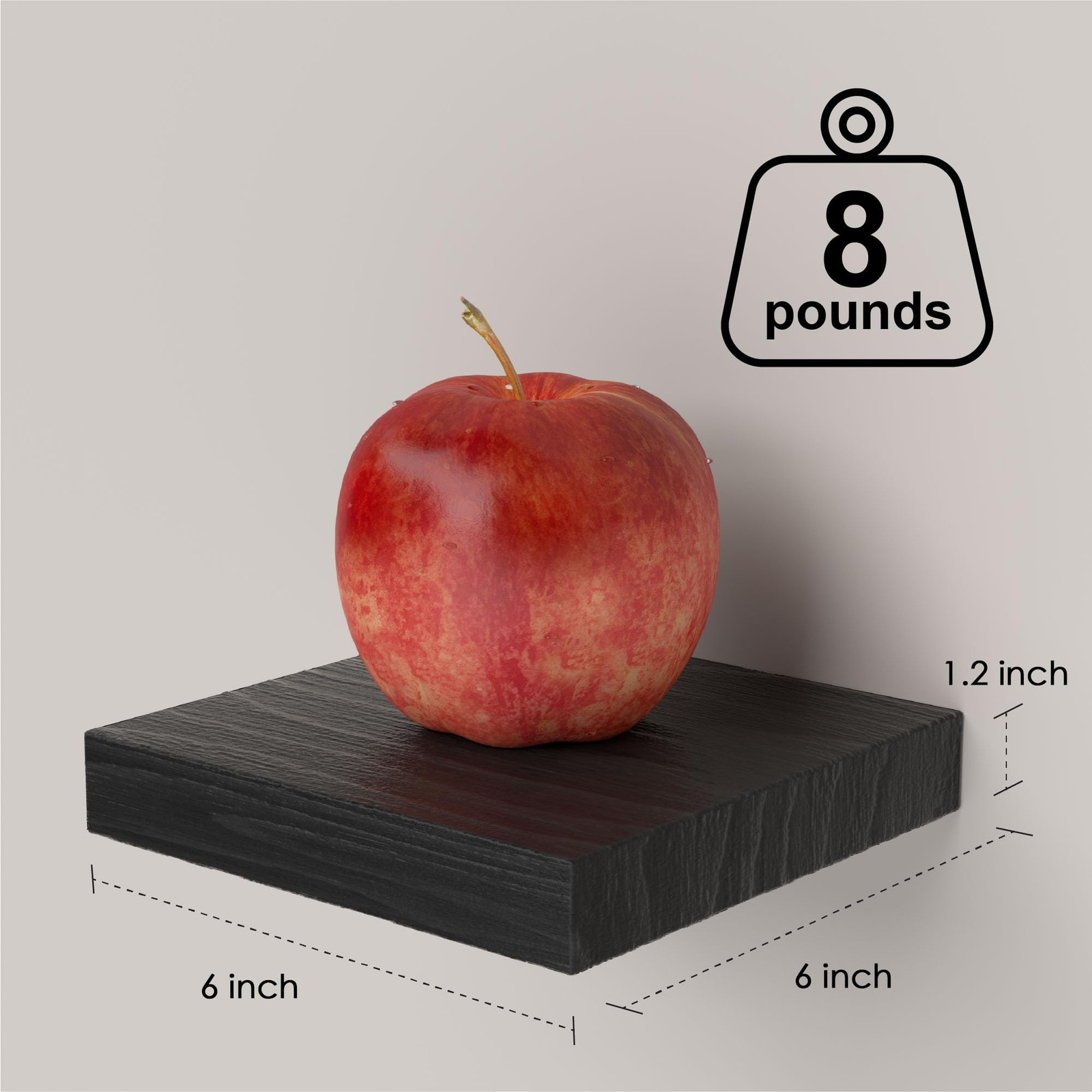 3 PCS Small Floating Wall Shelf 6 Inch Mini Square Black Decor Office
