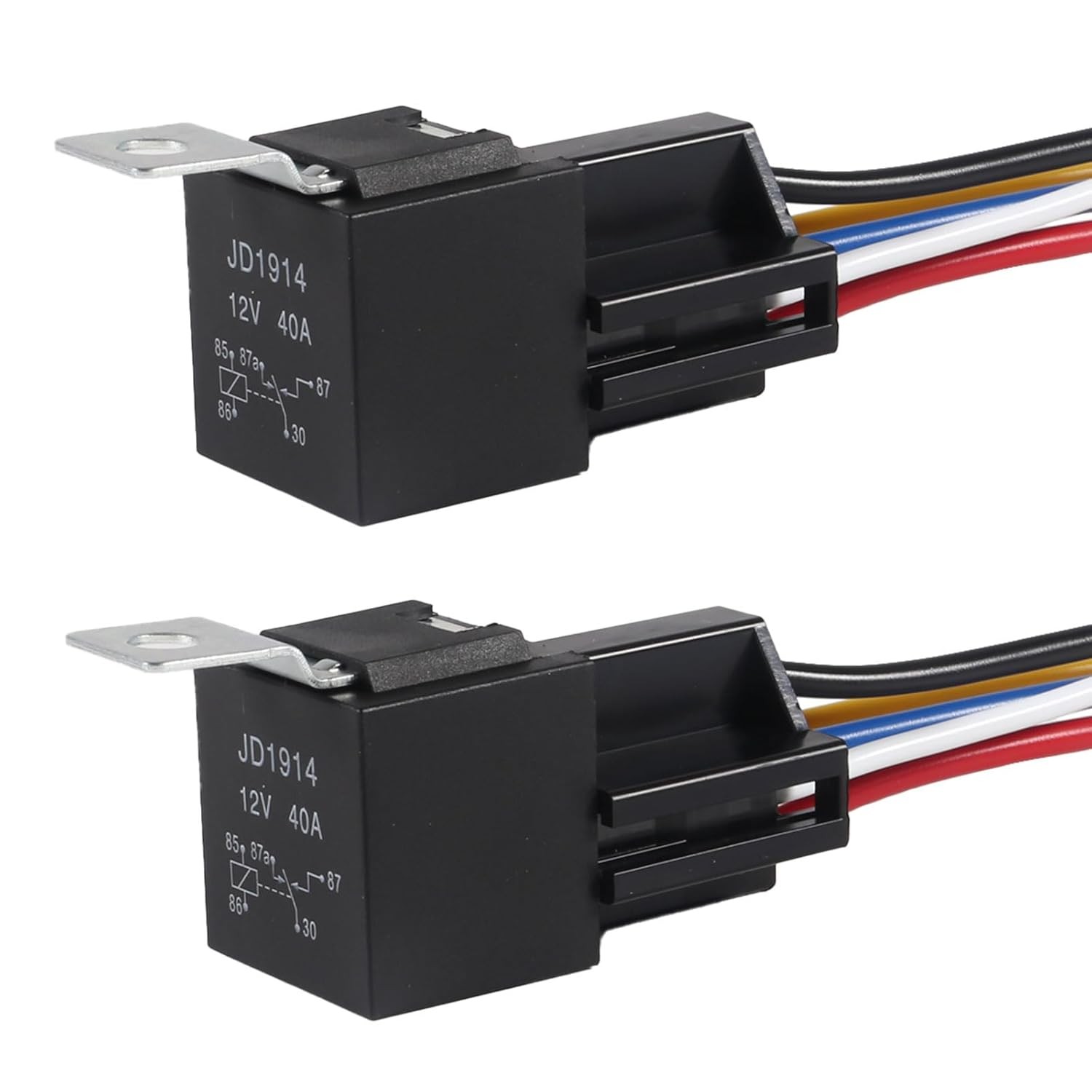 DIANN 2pcs Car Relay with Harness 12V 40A 4 Pin SPST Harness Sockets with Col...