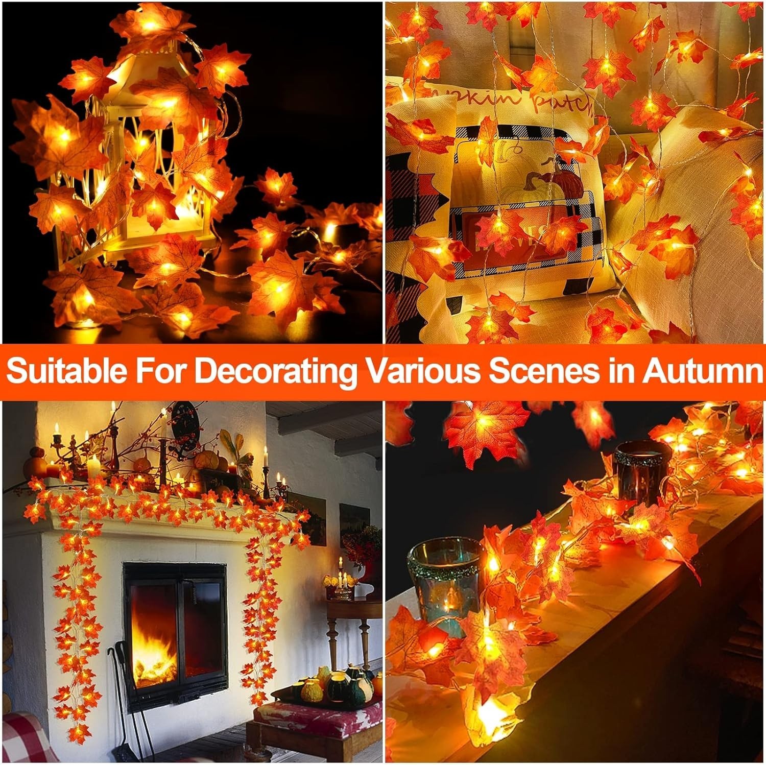 2 Pack Fall Decor Enlarged Maples Leafed Lights Total 20Ft 40LED Fall Decorat...