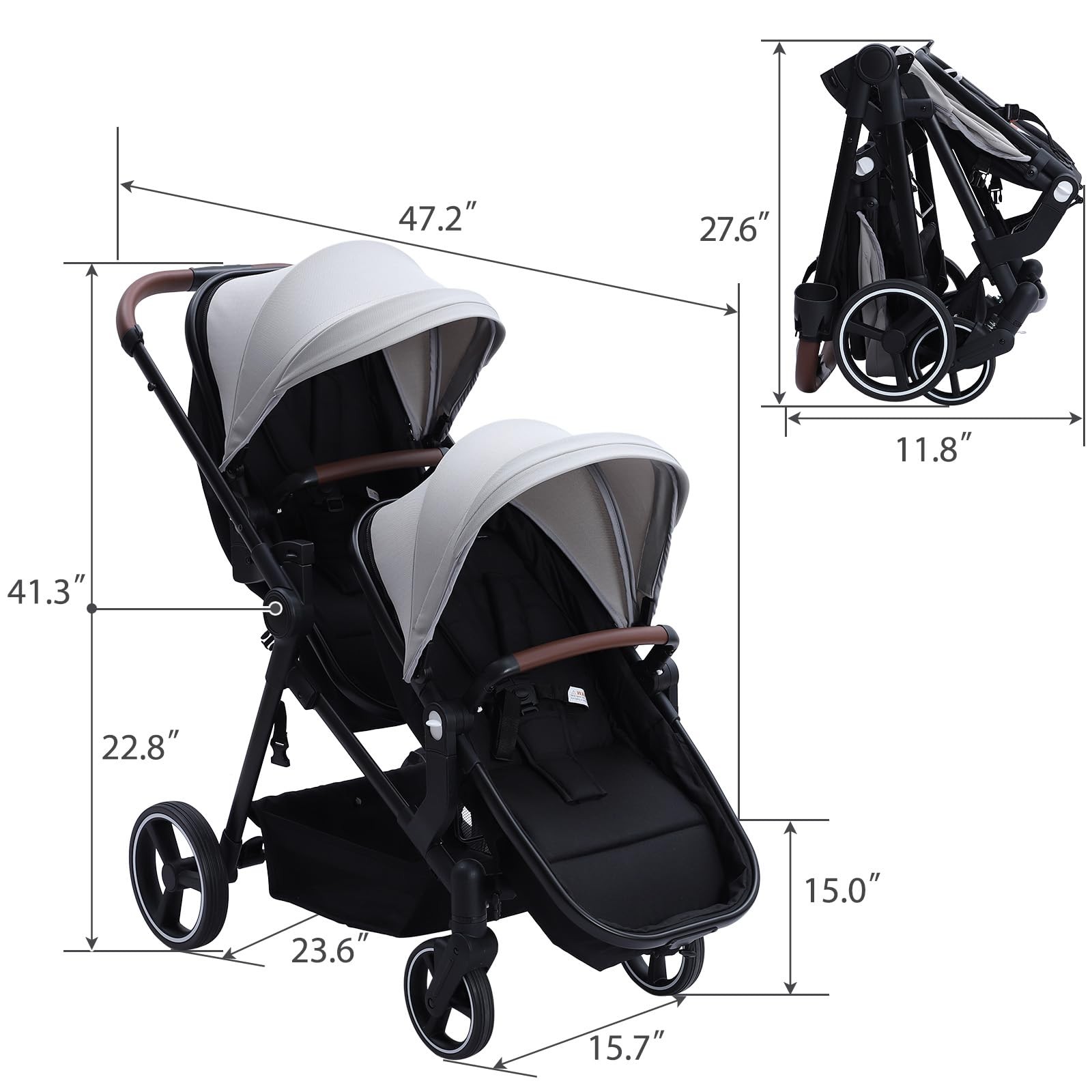 Double Stroller for Infant & Toddler, Reversible Tandem Stroller, One-Hand Fold