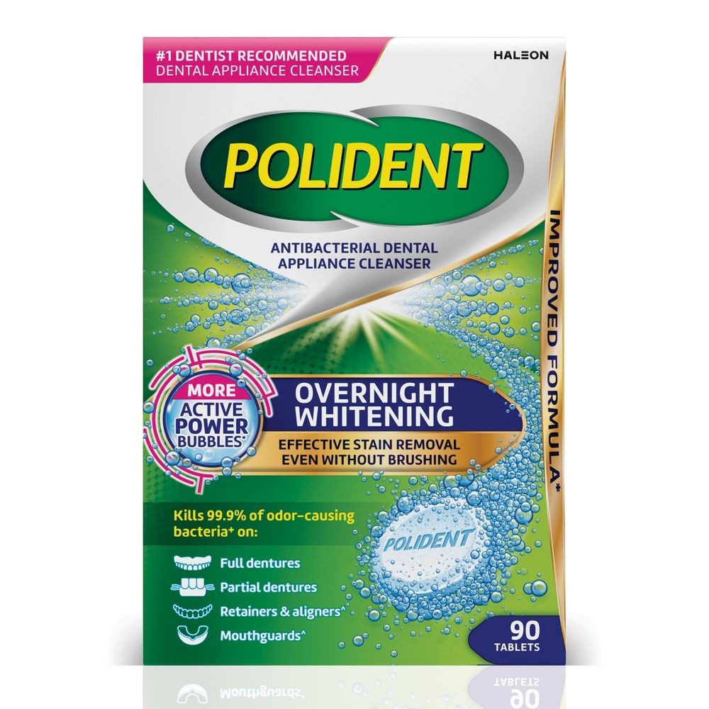 Polident Overnight Whitening Antibacterial Dental Appliance Cleanser Tablet 90ct