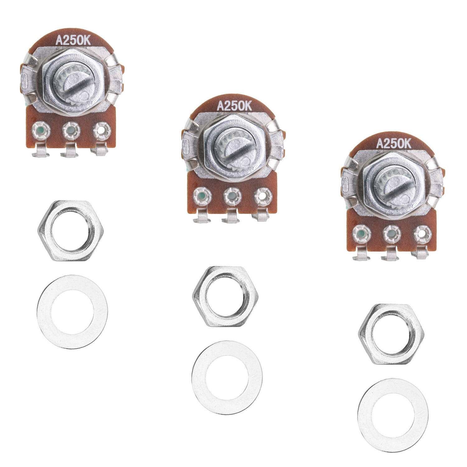 3x A250K Mini Audio Guitar Pots 15mm Short Split Shaft 250K Potentiometers