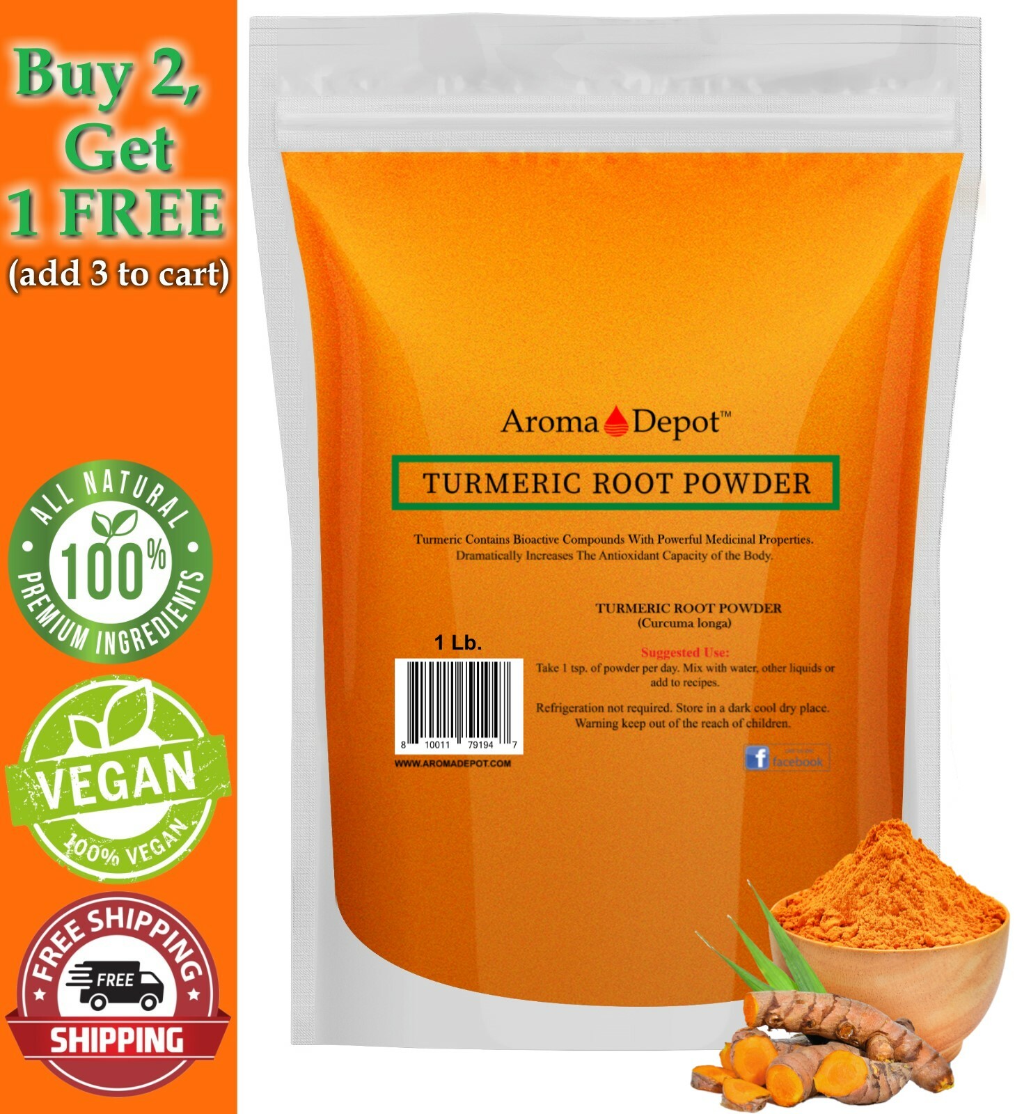 1 lb Tumeric Root Powder 100% Pure (Curcuma lfonga) 1 Libra Turmeric