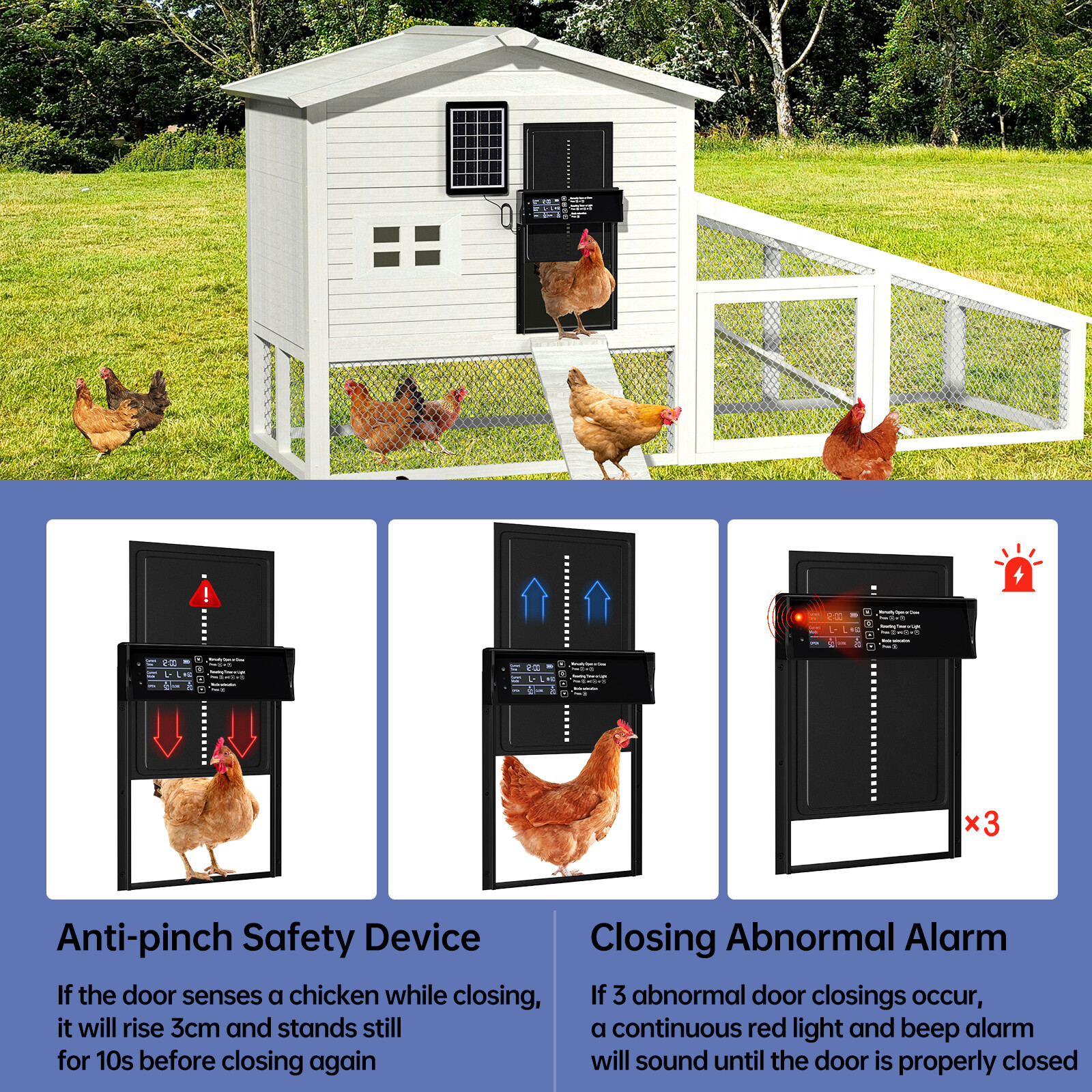 Automatic Smart Chicken Coop Door Weatherproof 4 Modes Light Sensor Opener Timer