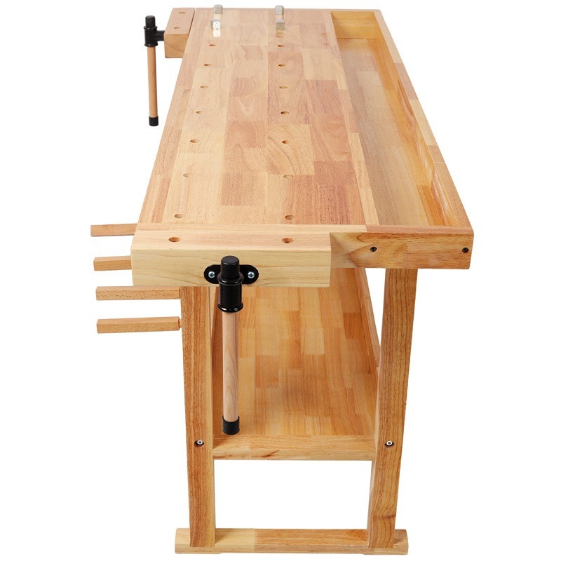 55" Workbench w/ Adjustable Handle 300LBS Load Rubber Wood Work Table for Garage