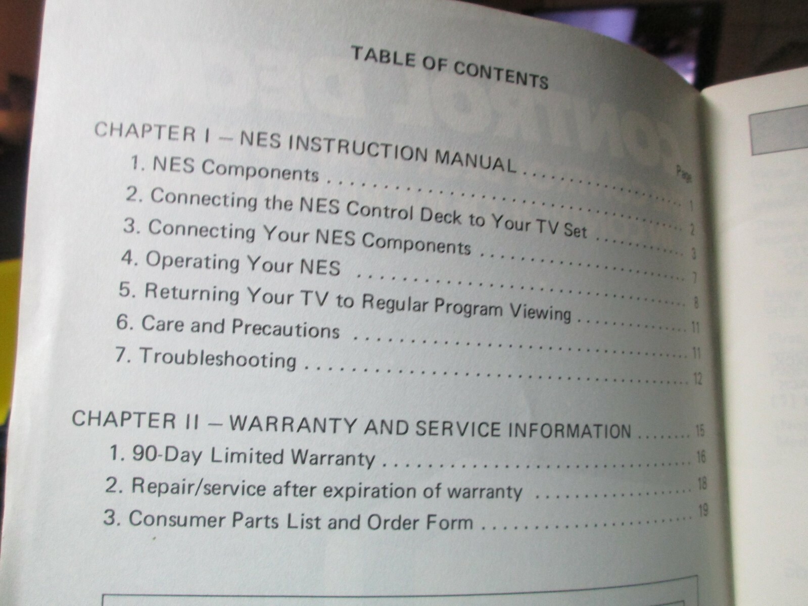 Nintendo Control Deck Instruction Manual - 1988 GUC