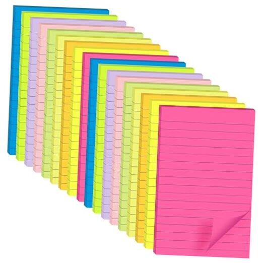 (18 Pack) Lined Sticky Notes 4x6 in Post, Self-Stick Padss Sticky Bright Color