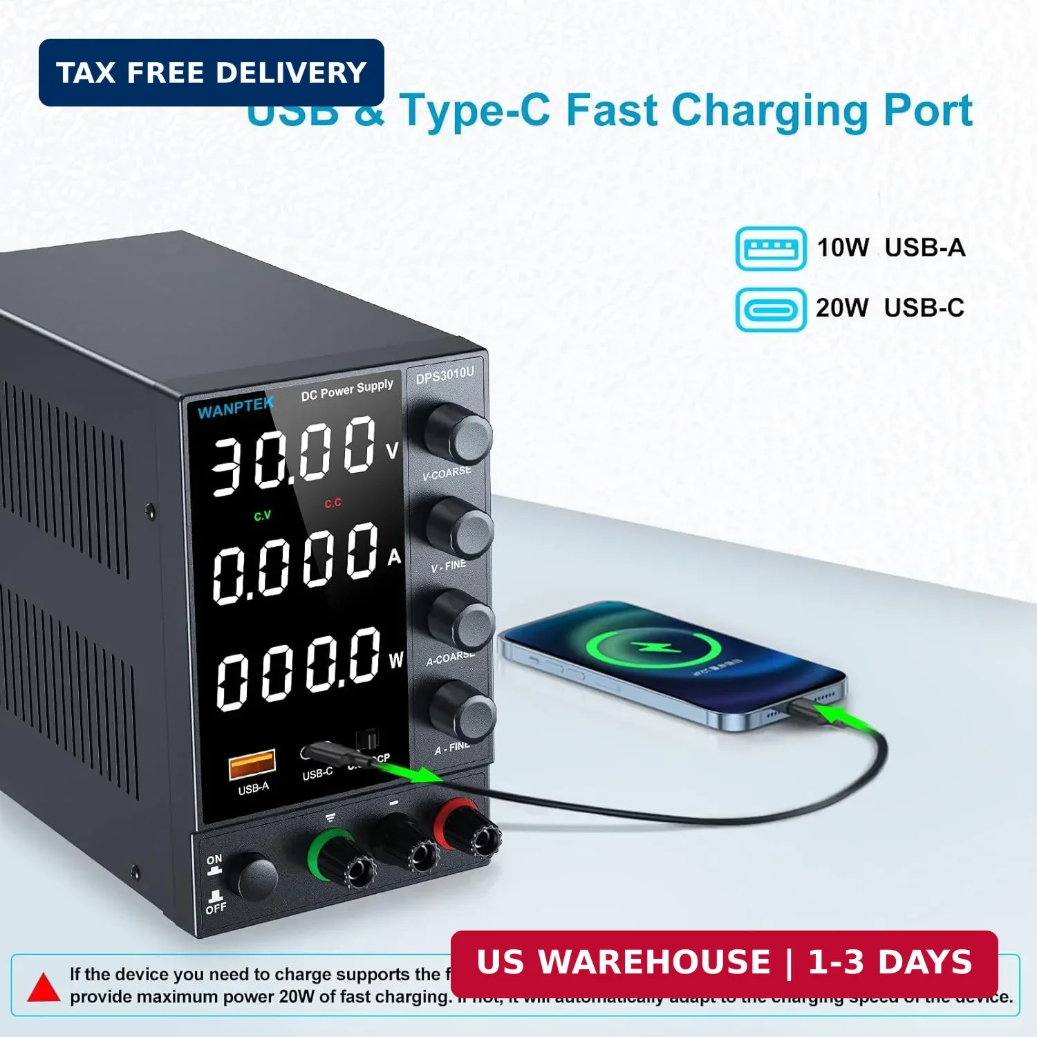 DC Power Supply Variable 0-30V 0-10A, Adjustable Switching Regulated Bench Power