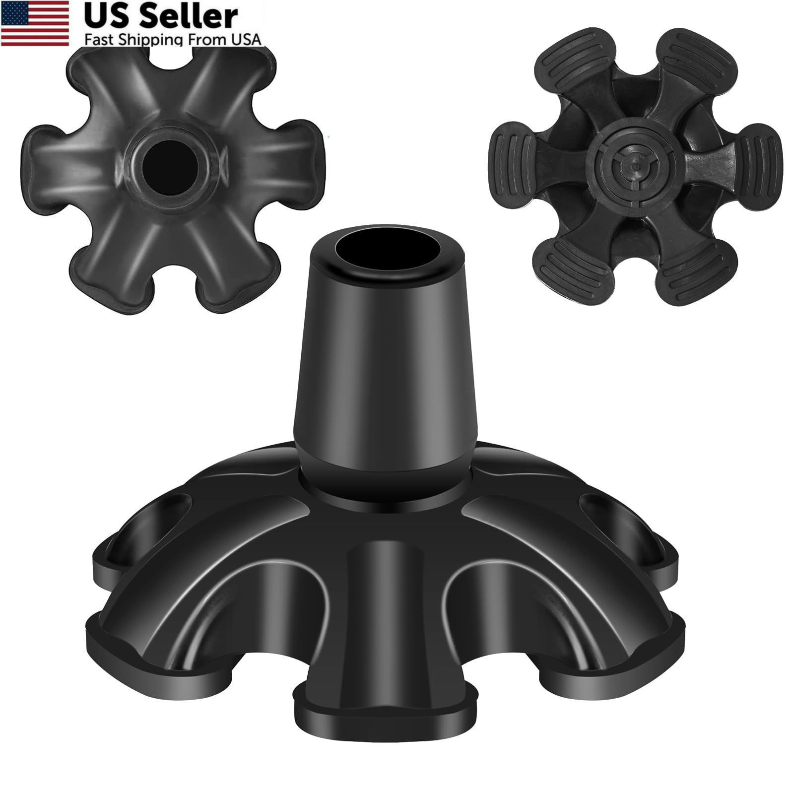 Cane Tip 3/4 inch Self Standing Heavy Duty 6 Support inch, Black