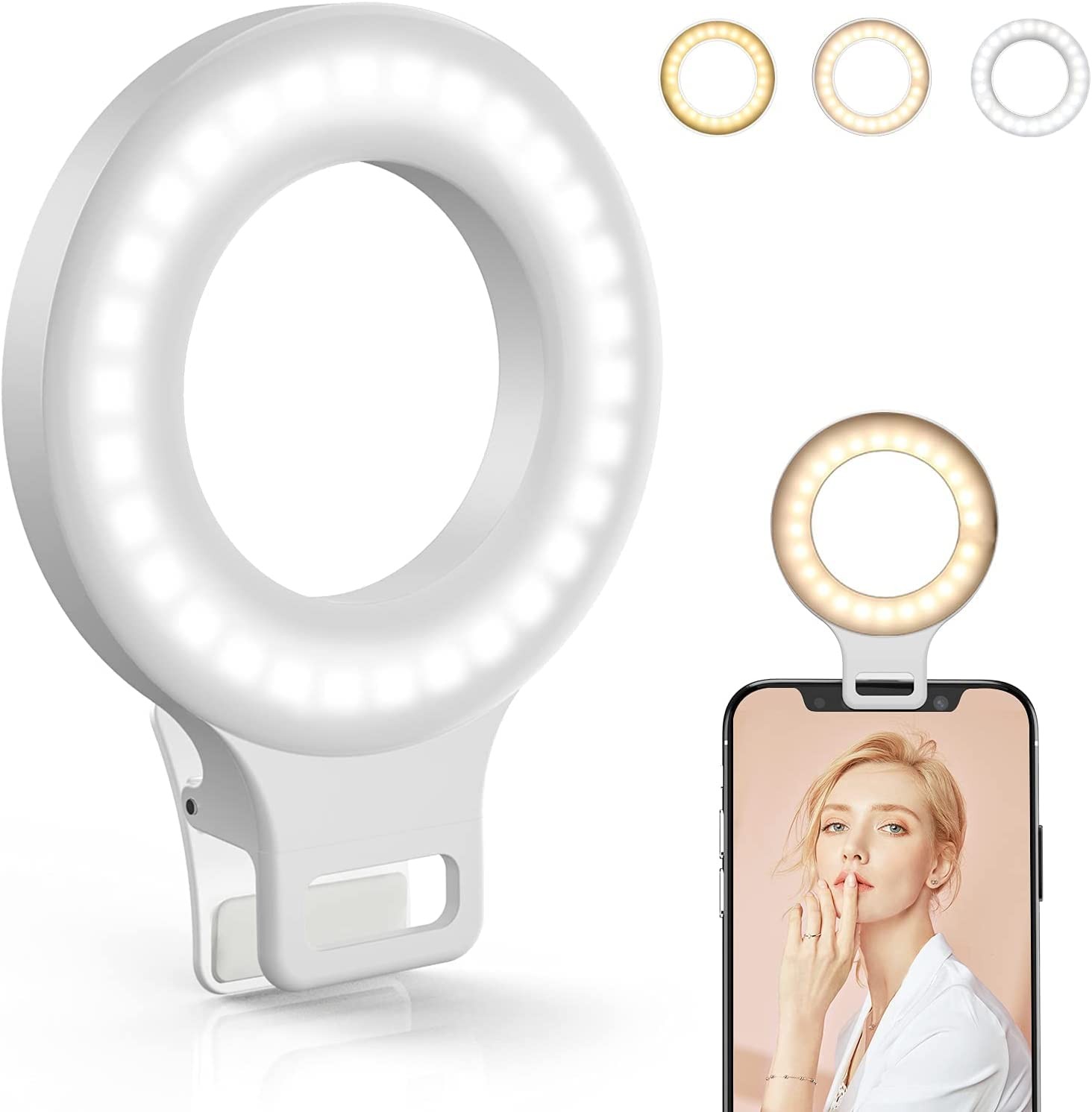 Clip on Ring Light, Kimwood Rechargeable 60 LED Selfie Ring Light for Phone, Lap