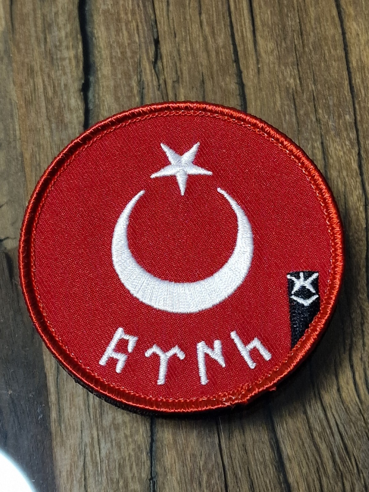TURKISH FLAG PATCH WITH GÖKTÜRK FONT "7.5 CM DIAMETER"