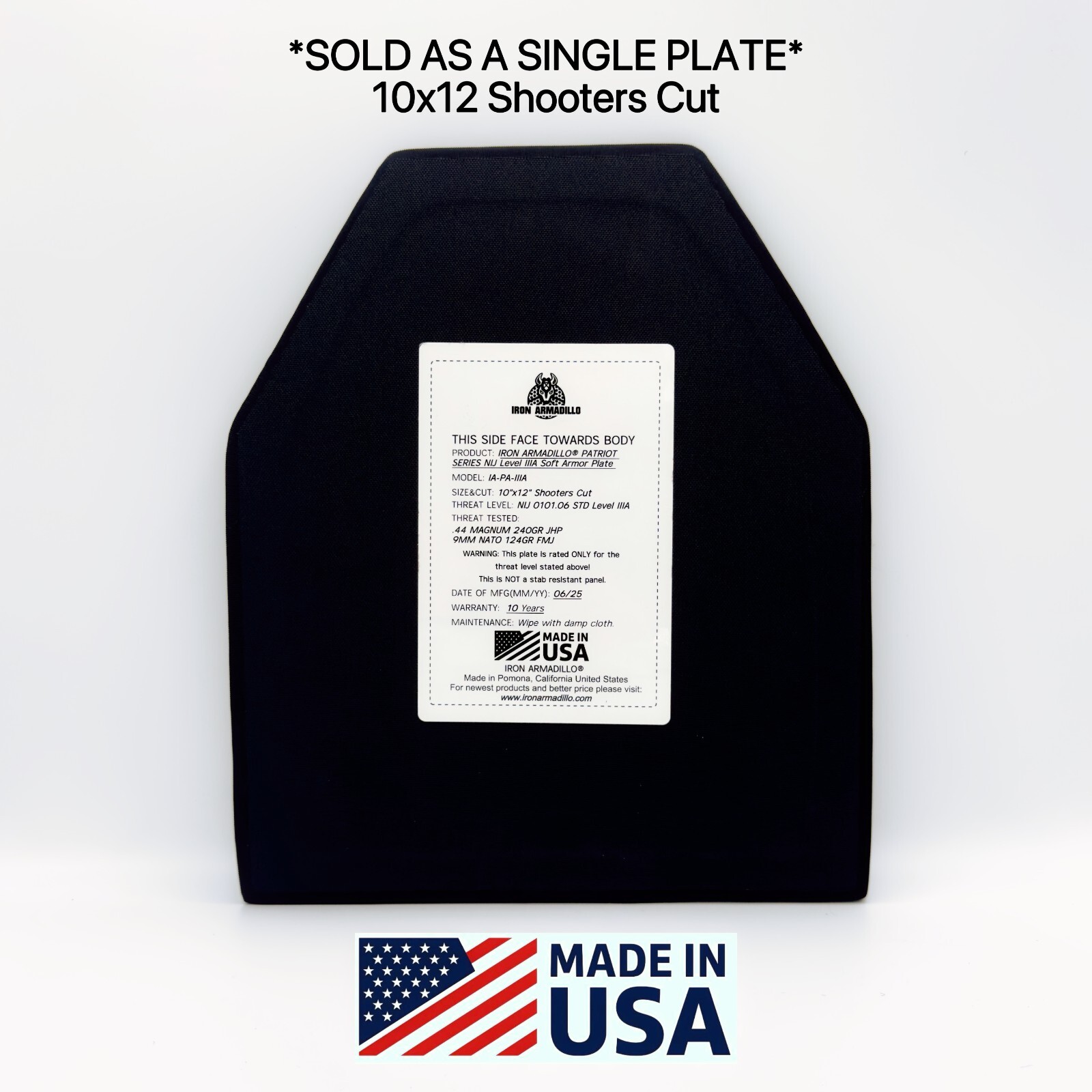IRON ARMADILLO® NIJ Level IIIA 3A Soft Armor Stops 9MM 10MM .44 MADE IN USA!