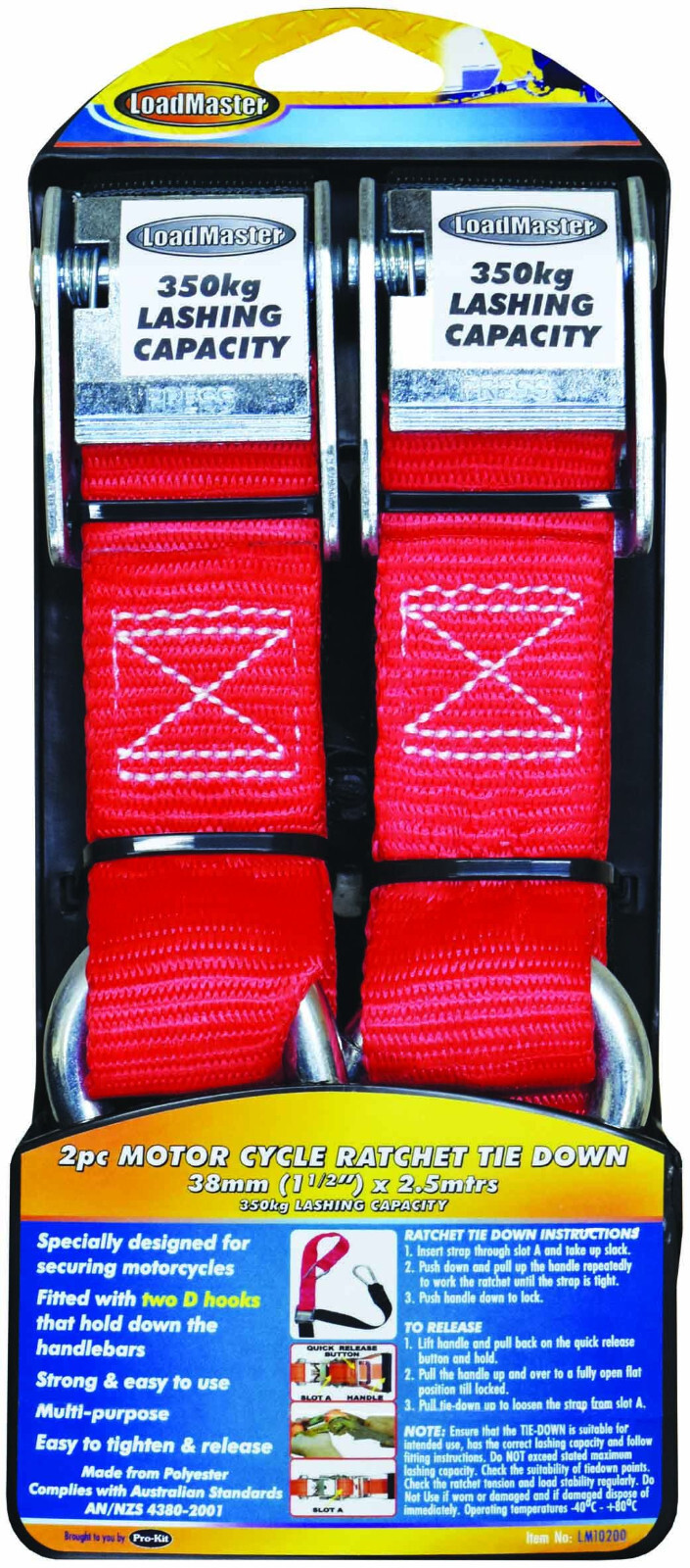 LM10200 - PkTool - 2pc 38mm 2.5mtr MOTORCYCLE CAM BUCKLE SET with TWO D HOOKS