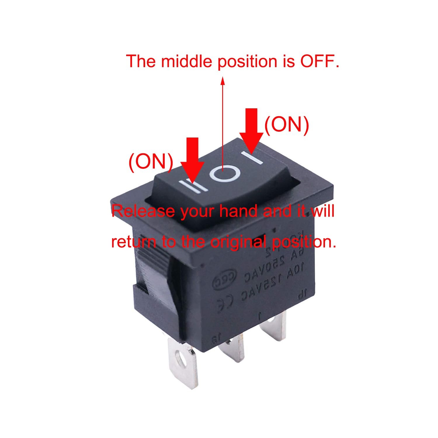 TWTADE / 4Pcs Square Momentary Rocker Switch (ON)/Off/(ON) - KCD1, Black
