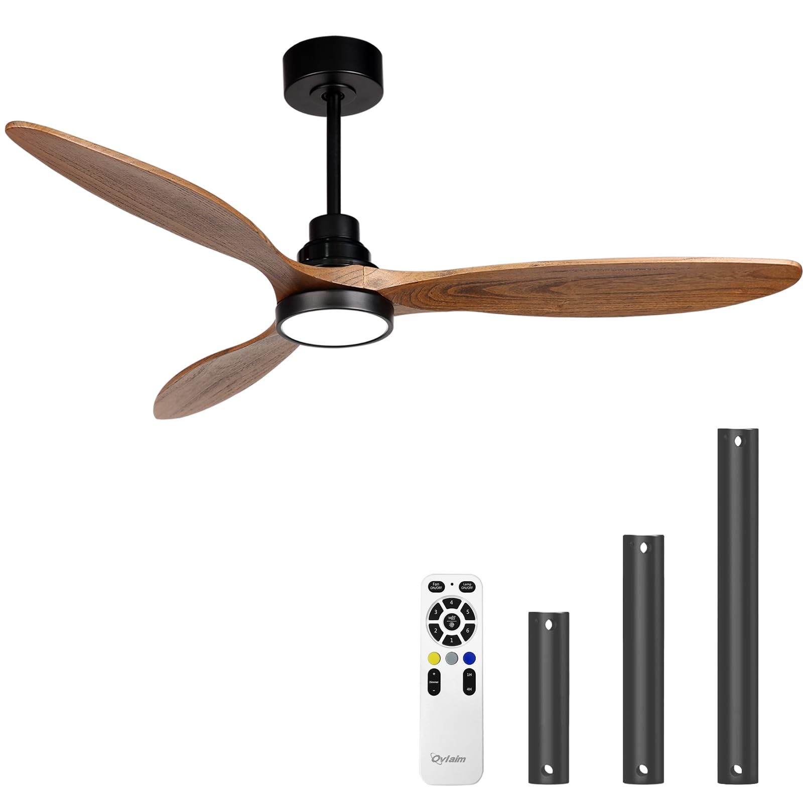 52 Inch Wood Ceiling Fan with Light Remote Control, Quiet DC Motor, 3 Blades ...