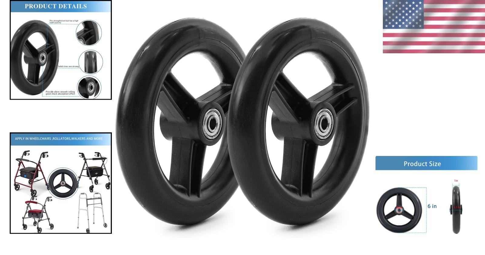 Universal 6-Inch Rollator Walker Wheels with Durable PU Tires - Safe Replacement