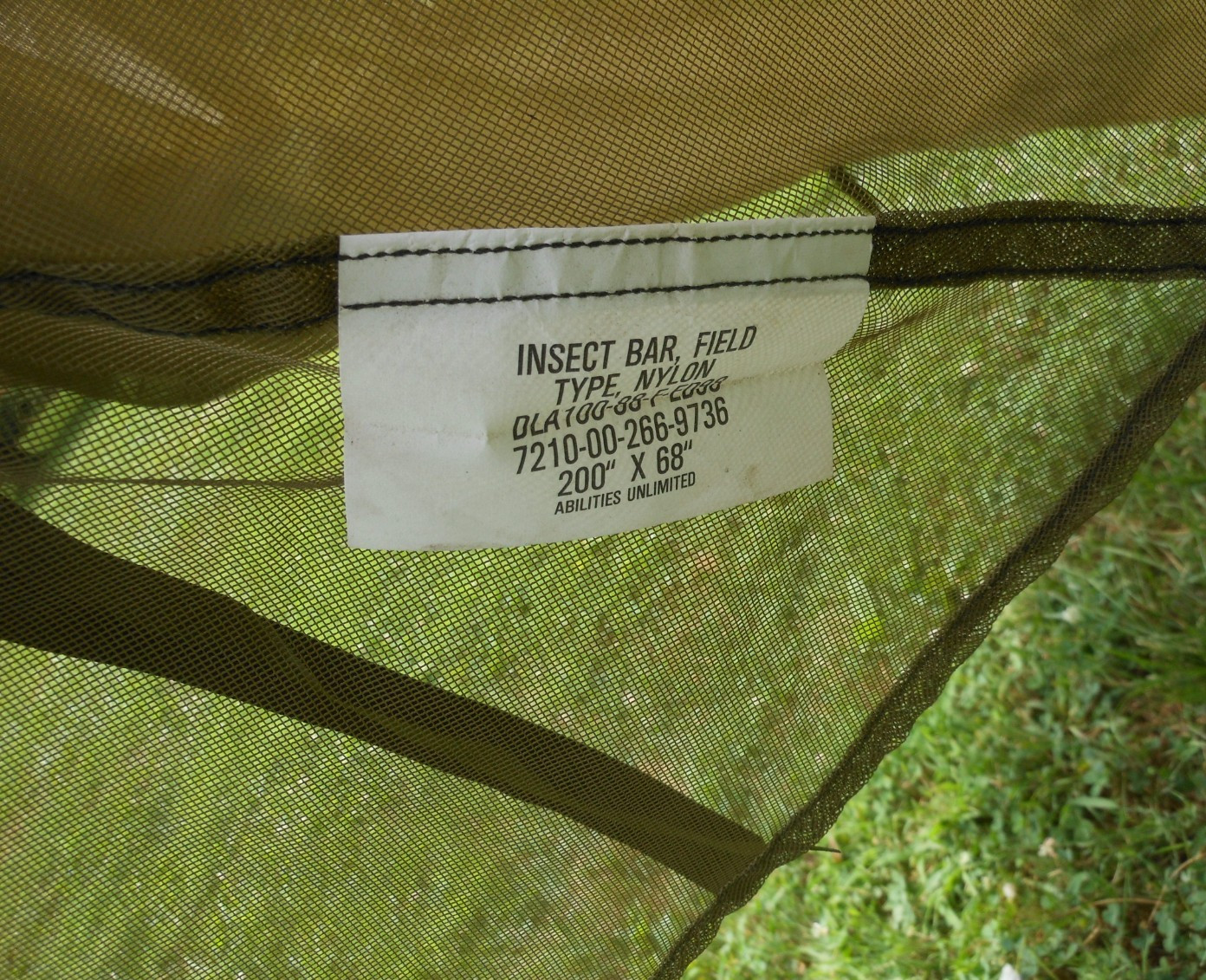 Military Issued USGI Field Bar Insect Net Type Nylon OD Green 200" by 68"