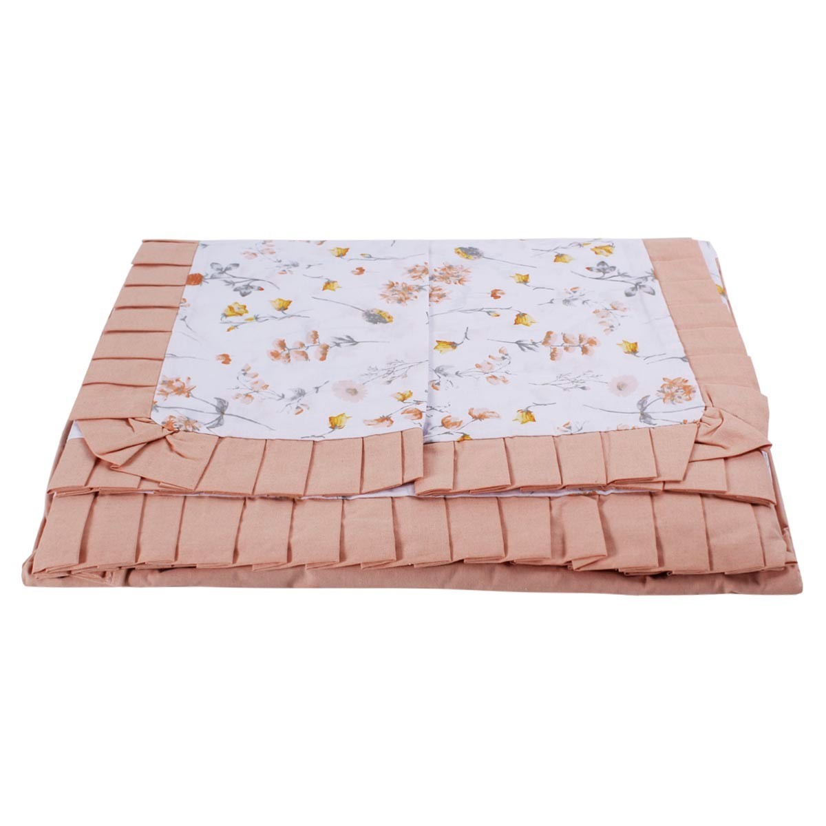Double Bed Sheets Pillowcases with Flounce, Peach and White