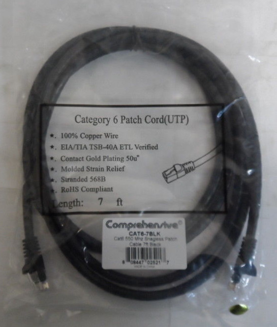 Comprehensive CAT6-7BLK Cat6 550 Mhz Snagless Patch Cable 7ft Black (K2)