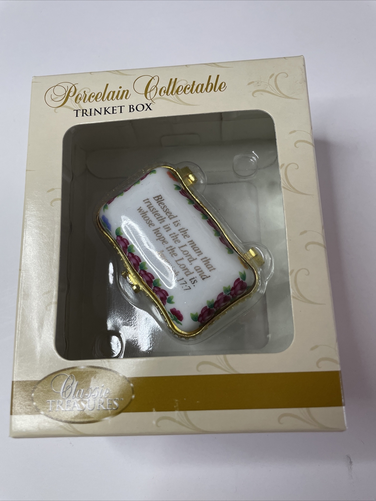 NIB Classic Treasures Porcelain Collectible Trinket Box Jeremiah 17:7 Religious