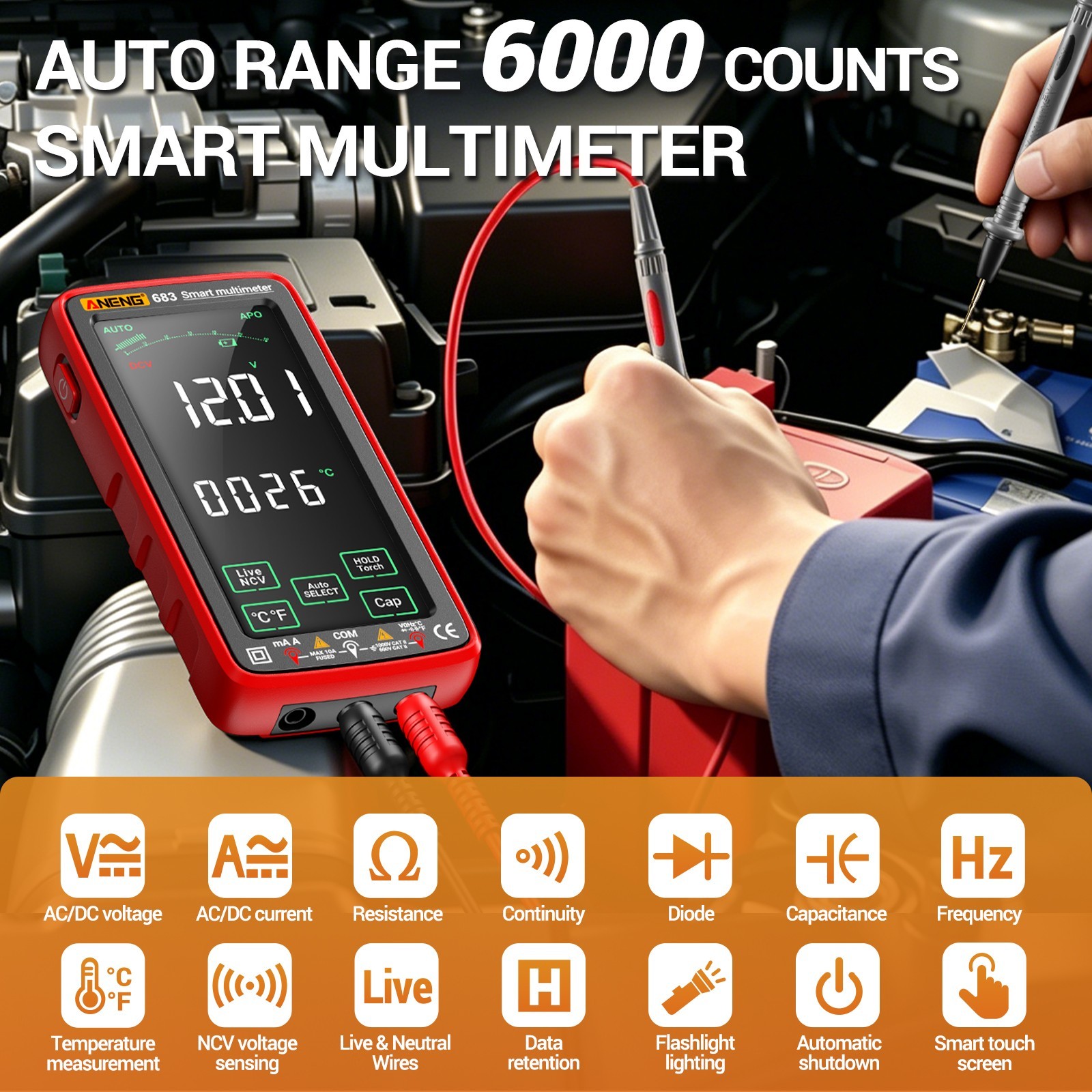 ANENG 683 Touch Screen Digital Multimeter True RMS 6000 Counts Rechargeable tool