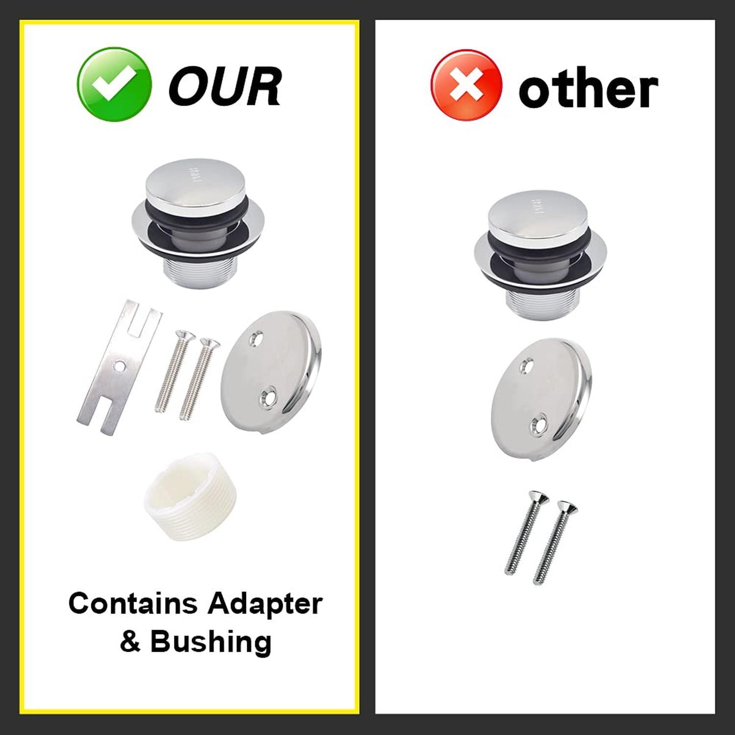 Tip-Toe Bath Drainer with Two-Hole Overflow Faceplate and Screws (Chrome)