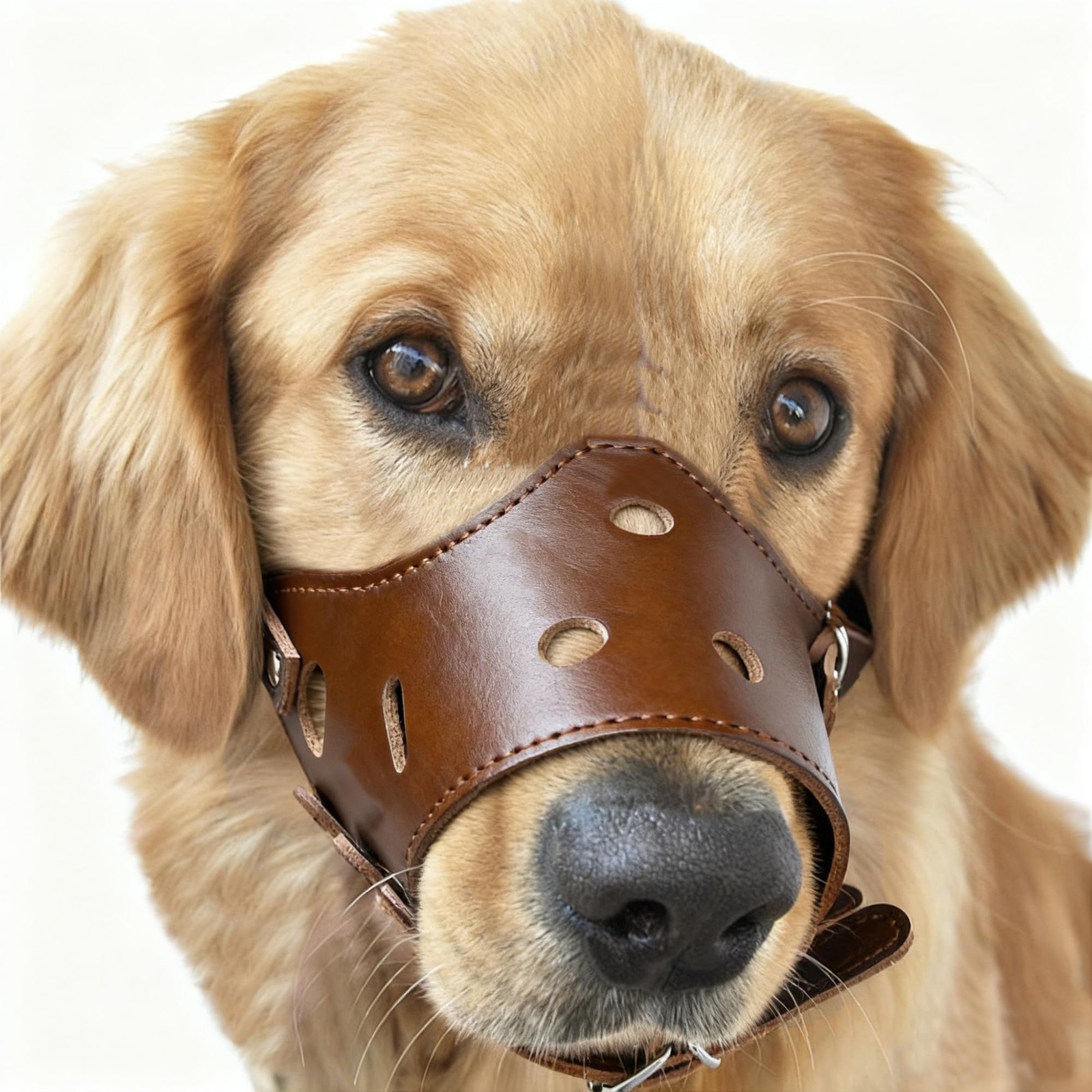 Soft PU Leather Dog Muzzle Prevent Biting Barking Chewing Small Brown Guard