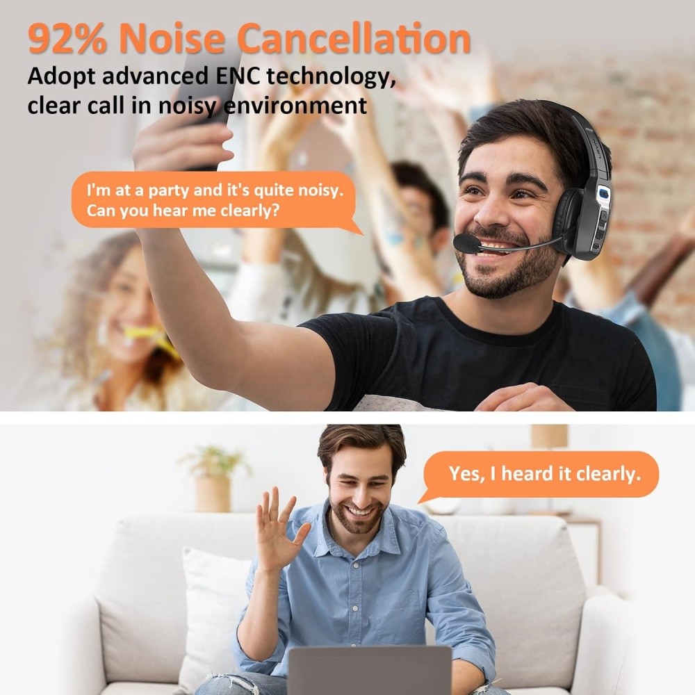 Wireless Trucker Bluetooth Headset with Microphone, for Home Office Remote Work