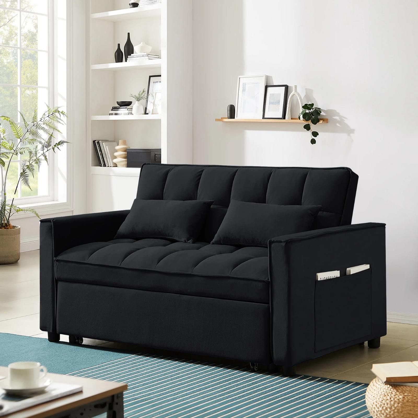4-In-1 Convertible Pull Out Couch Futon Sofa Bed Loveseat Sleeper Velvet Tufted