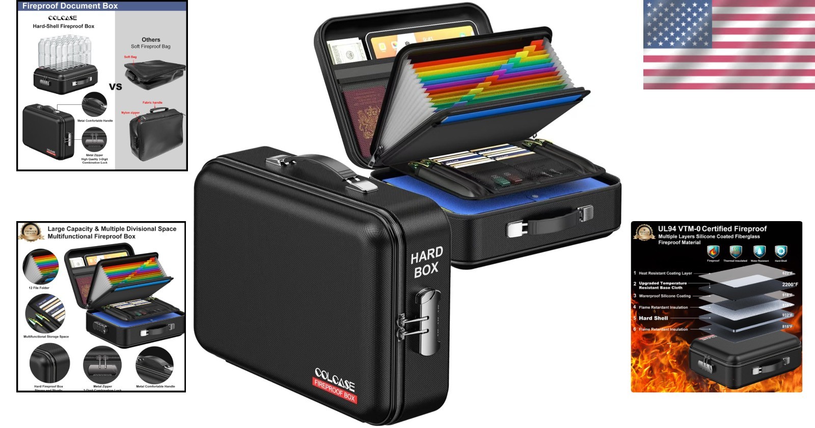waterproof Fireproof Document Box - Zipper Lock Design for Ultimate Safety