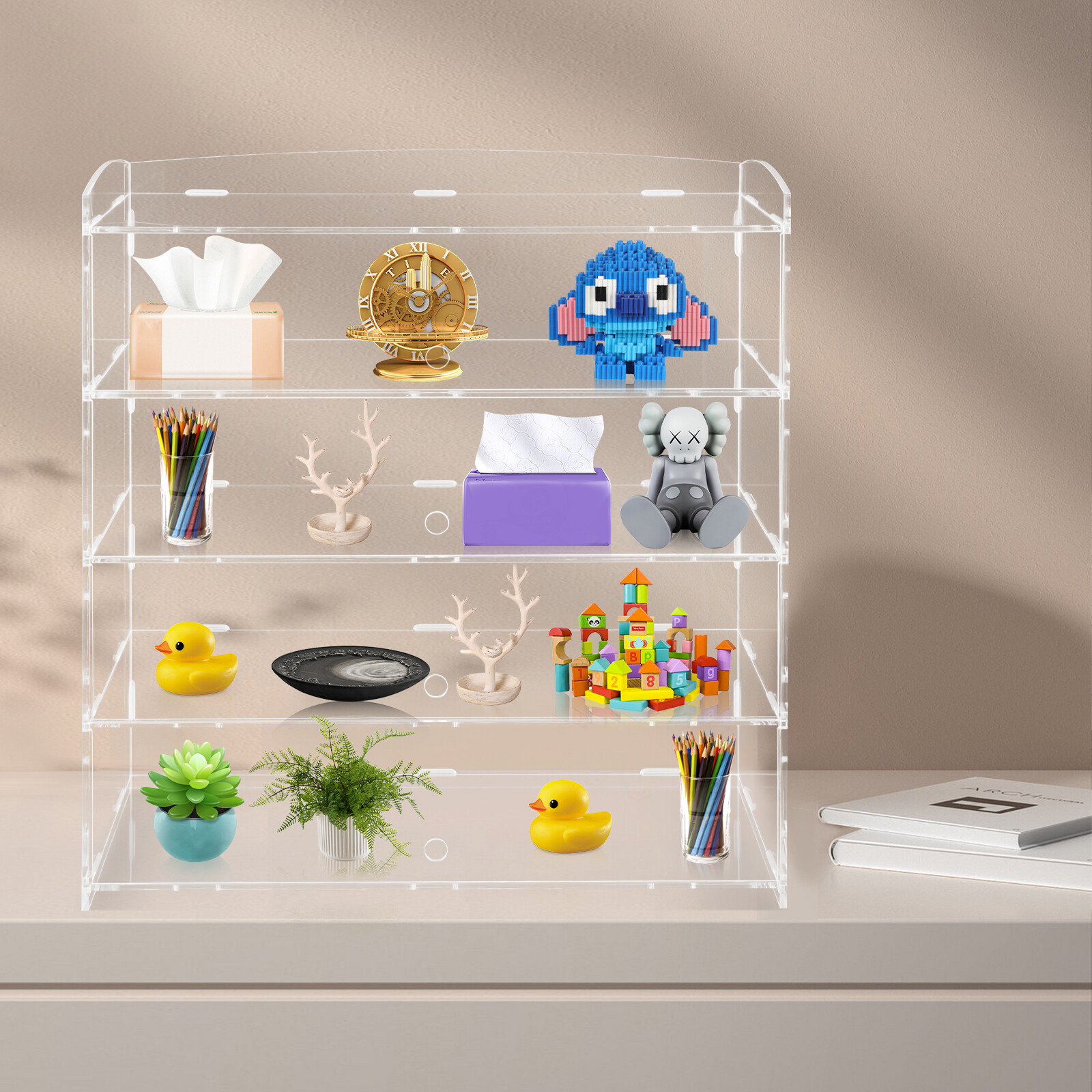 Acrylic Display Case Bakery Pastry Display Case 4 Tier Showcase Countertop