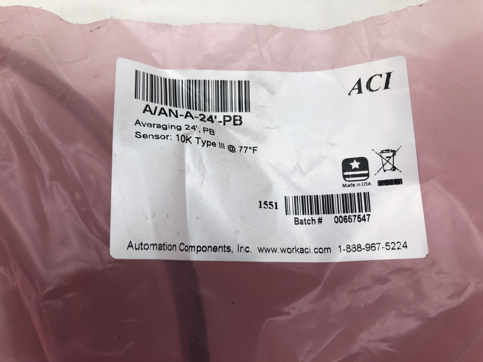 ACI A/AN-A-24'-PB 10K ohm Type III Copper Averaging Temperature Sensor