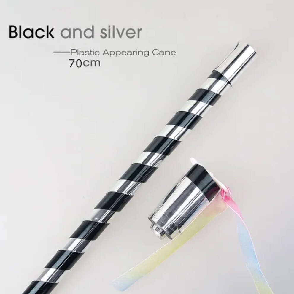Magic Trick Appearing Cane Magician's Wand Prop Black & Silver T3