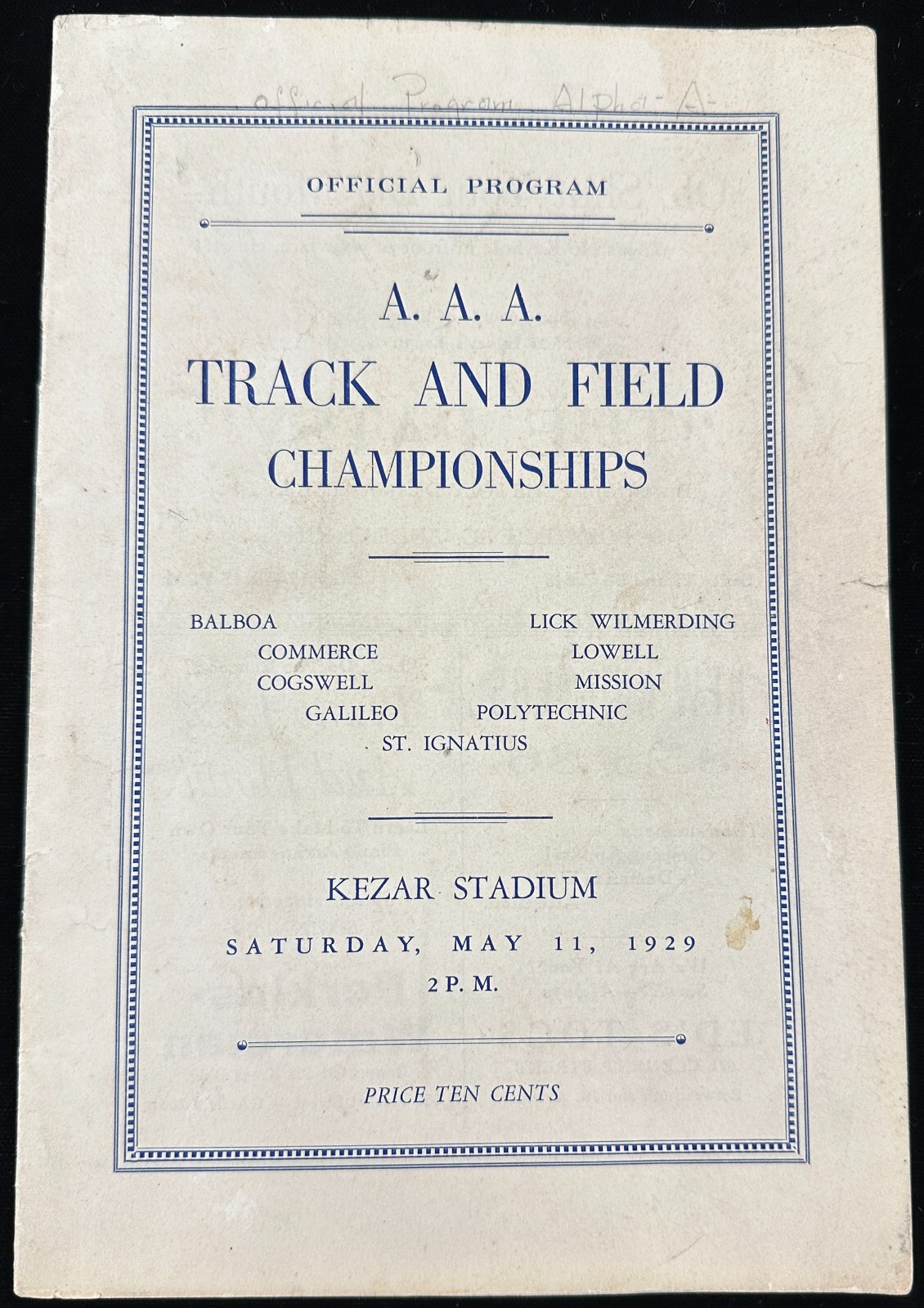 1929 SF High School AAA Track and Field Championships Official Program
