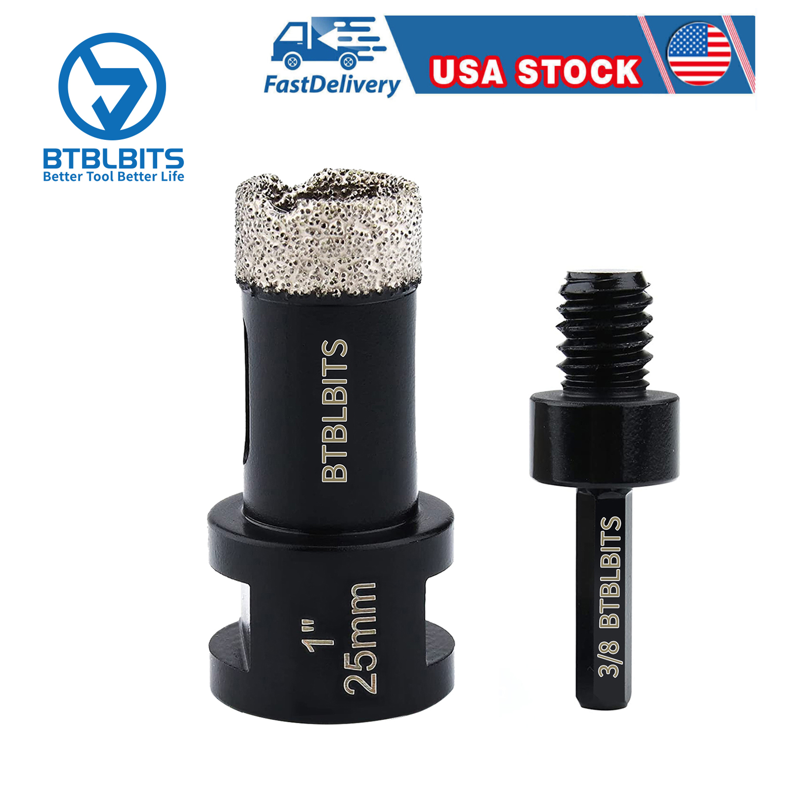 1" 25mm Dry Diamond Core Drill Bit Hole Saw Set Ceramic Tile Quartz Hex Adapter