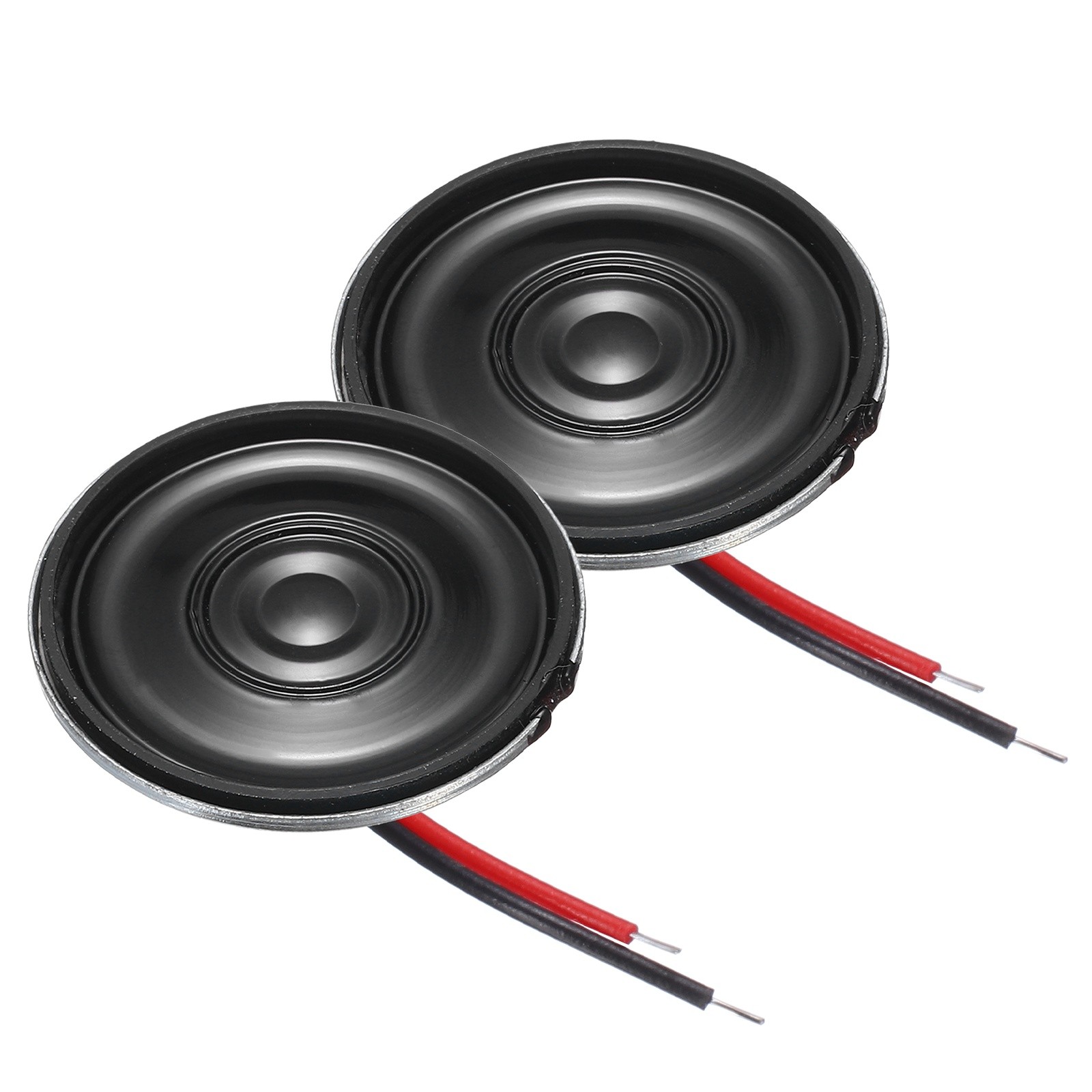 2 Pcs 0.5W 8 Ohm Small Speakers Metal Round Speaker with Wires, 27x5mm Black