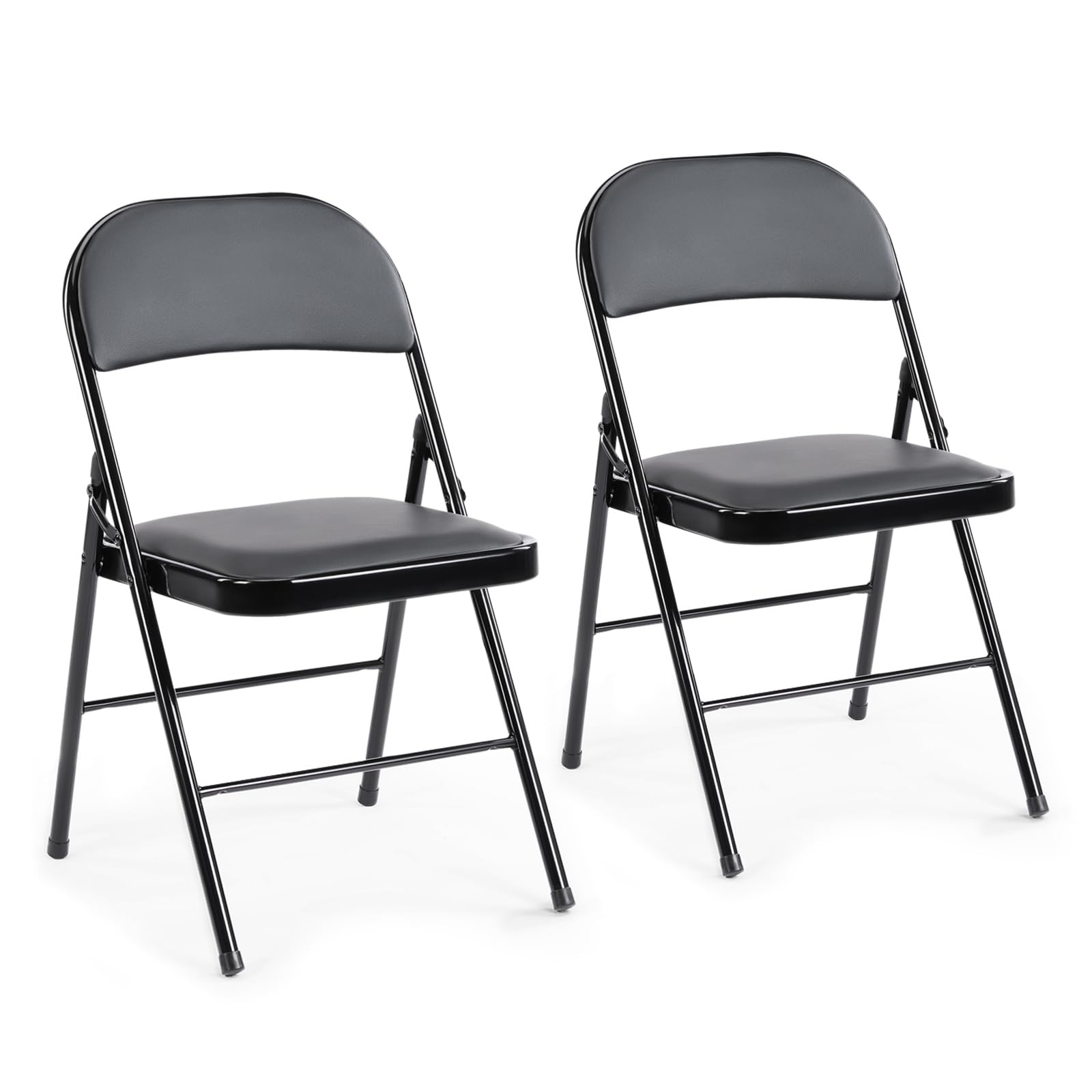 DUMOS 2 Pack Leather Padded Folding Chair Indoor Outdoor Portable Stackable Stee