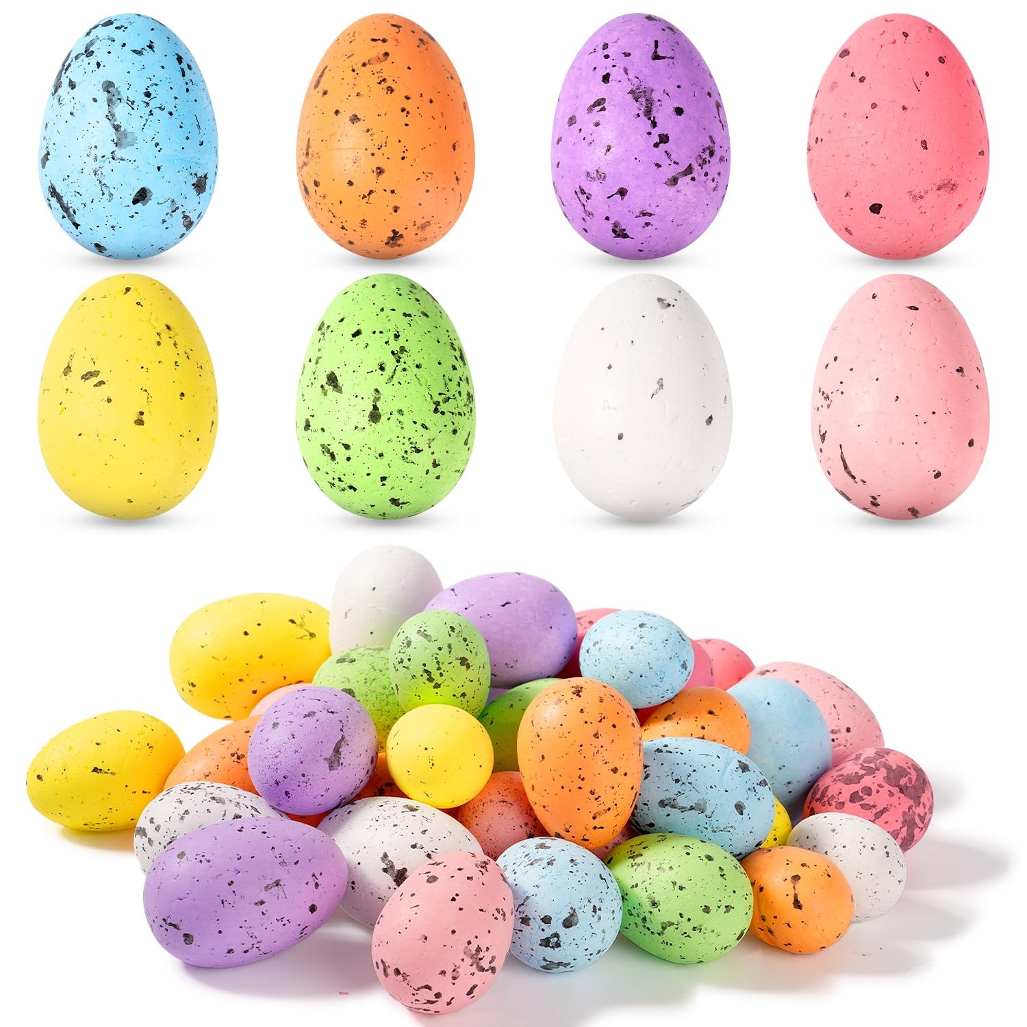 40 Pcs Foam Speckled Easter Eggs,8 Colors & 3 Sizes Foam Eggs for Easter Deco...