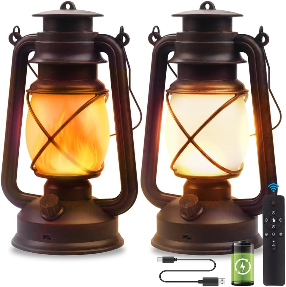 USB Rechargeable Lanterns 2 Pack with Remote Control 4 Modes Lights | Vintage Ha