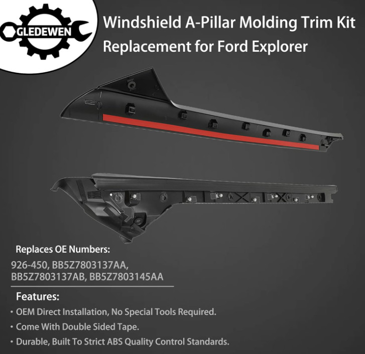 Windshield Trim Molding A-Pillar Set, Compatible with 2011-2019 Ford Explorer...