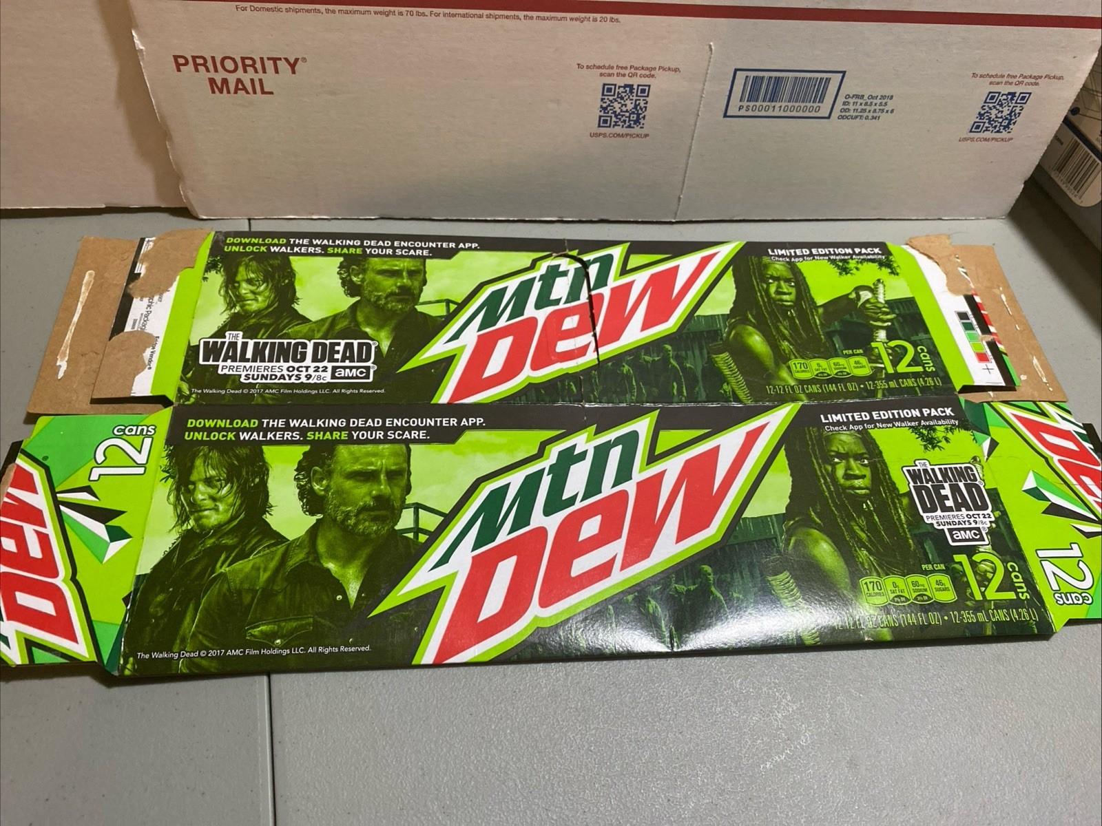 2017 EMPTY Limited Edition Mountain Dew Walking Dead 12 Pack Box Flattened