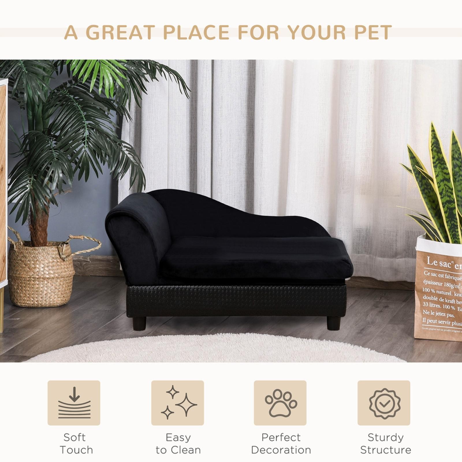 Storage Sofa for Pets Black Compressed Foam Dog Sofa Thick Cushioned Pet