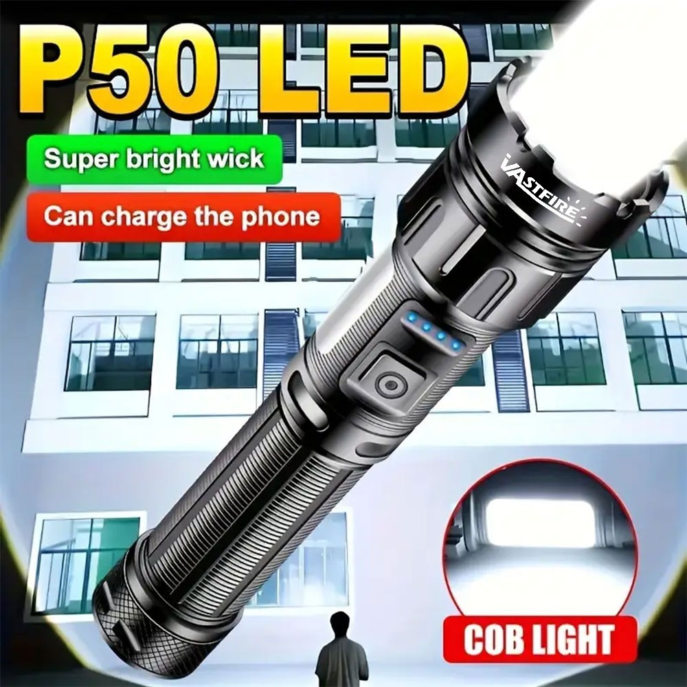 2Pack Super Bright LED Flashlight Zoomable USB Rechargeable COB Light Torch