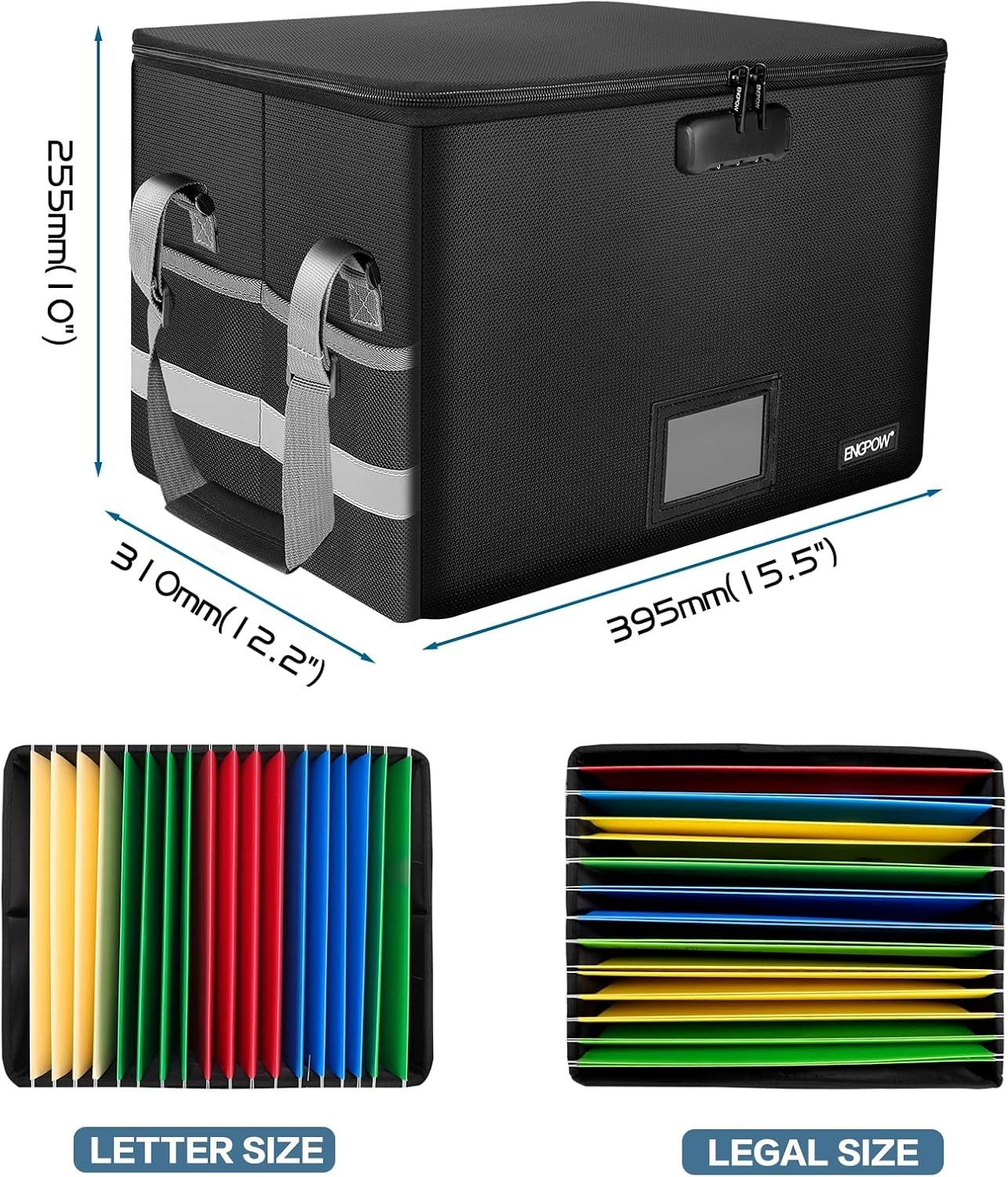 File Box with Lock,Fireproof Document Box with Zipper＆Pockets,Collapsible Fil...