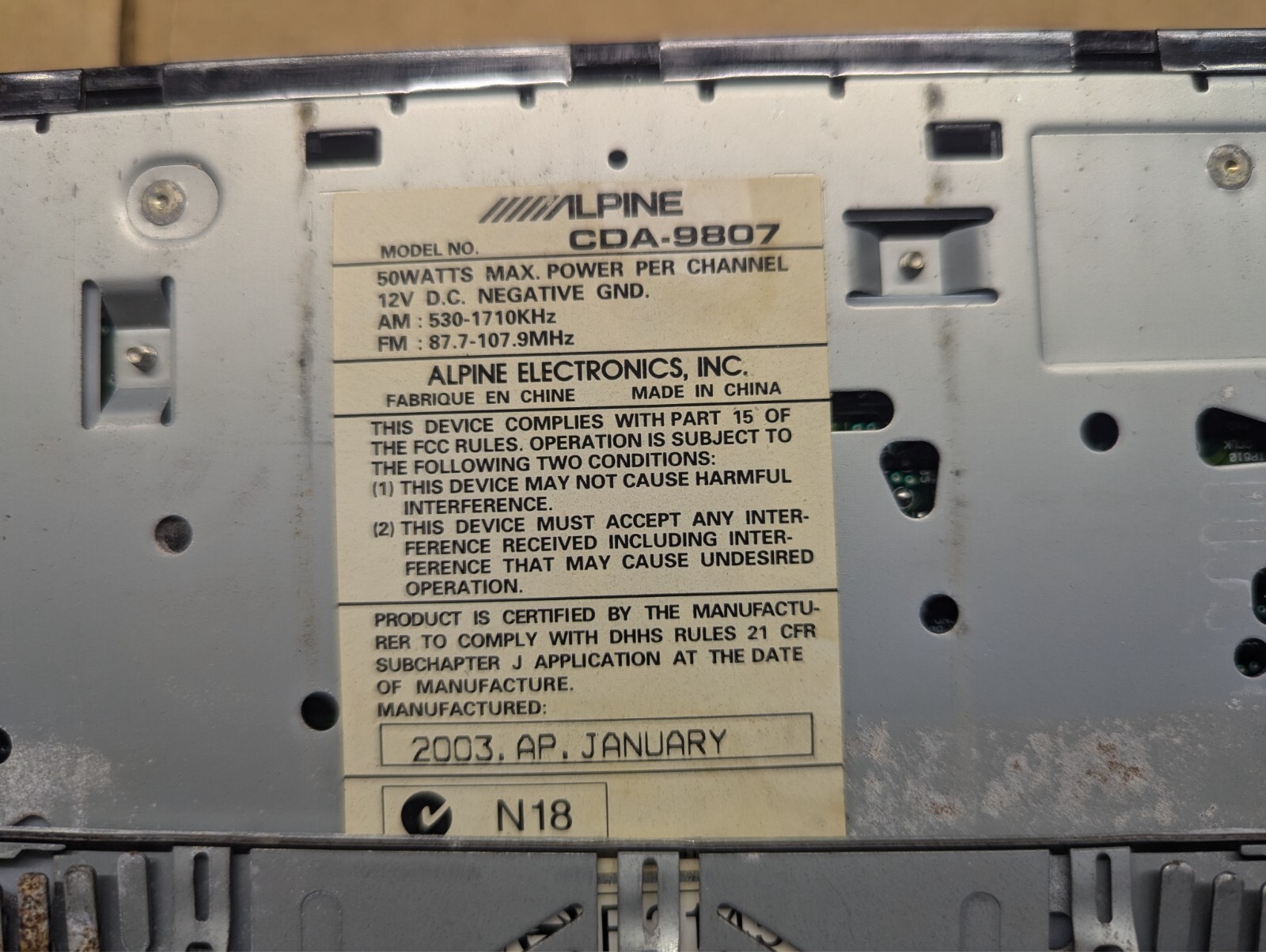 Alpine CDA-9807 cd receiver base Only untested