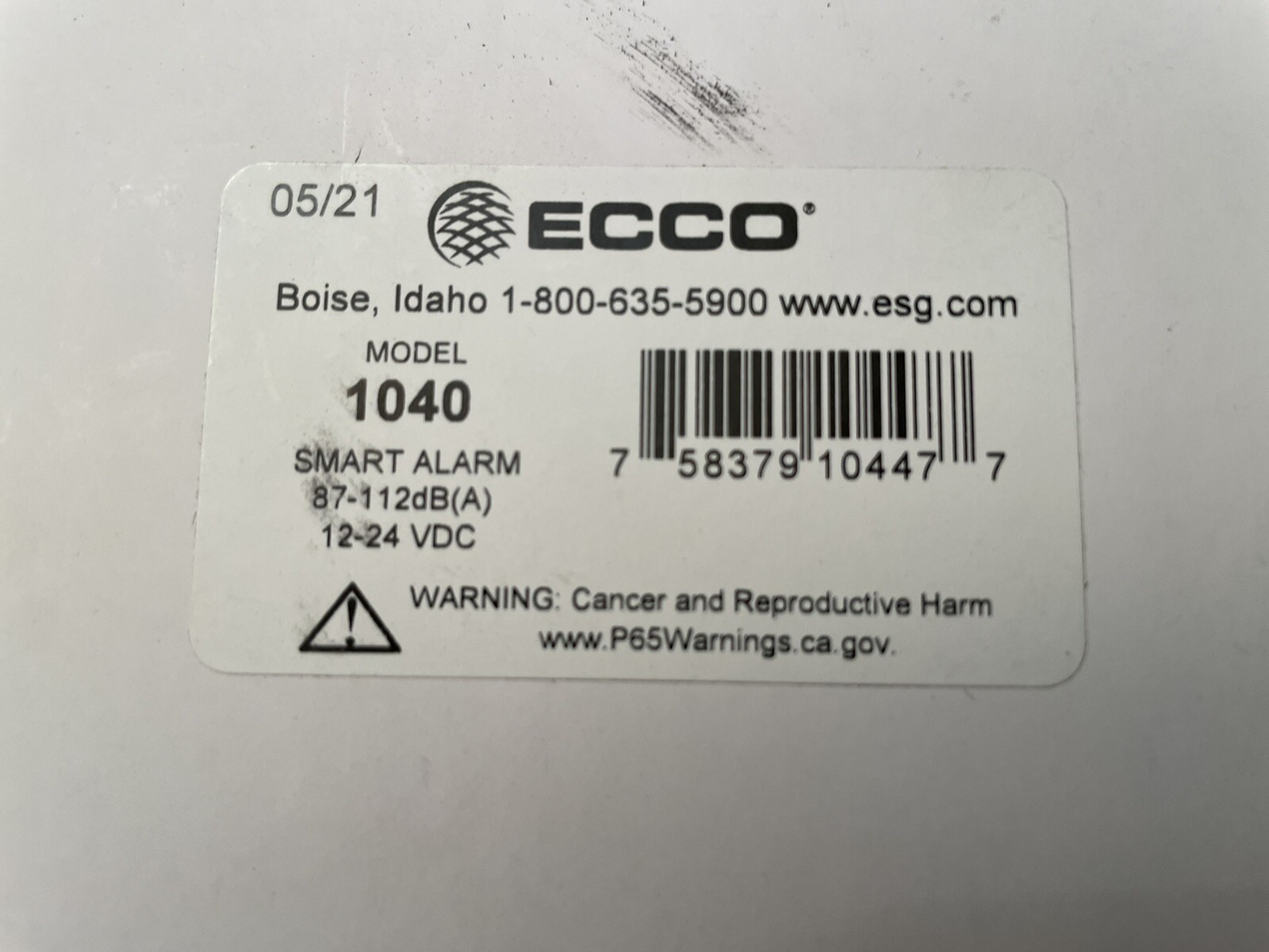 ECCO Smart Alarm Model 1040 Self Adjusting Back-up 87-112dB(A) 12-24 VDC