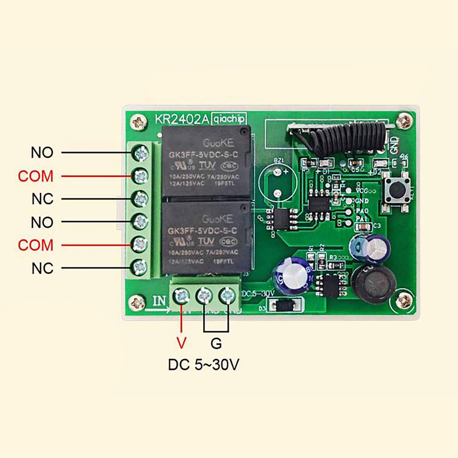 Wireless Remote Control Relay Transmitter 433MHz Universal DC 1* CR2032 Battery